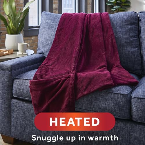 Sunbeam Royal Luxe Cabernet Heated Personal Throw / Blanket, Cozy-Warm, Adjustable Heat Settings