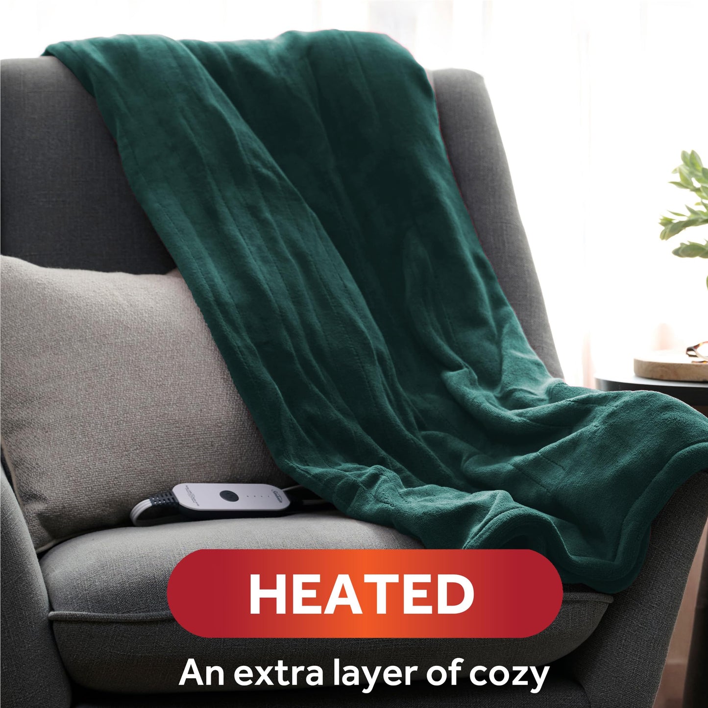 Sunbeam Royal Luxe Cabernet Heated Personal Throw / Blanket, Cozy-Warm, Adjustable Heat Settings