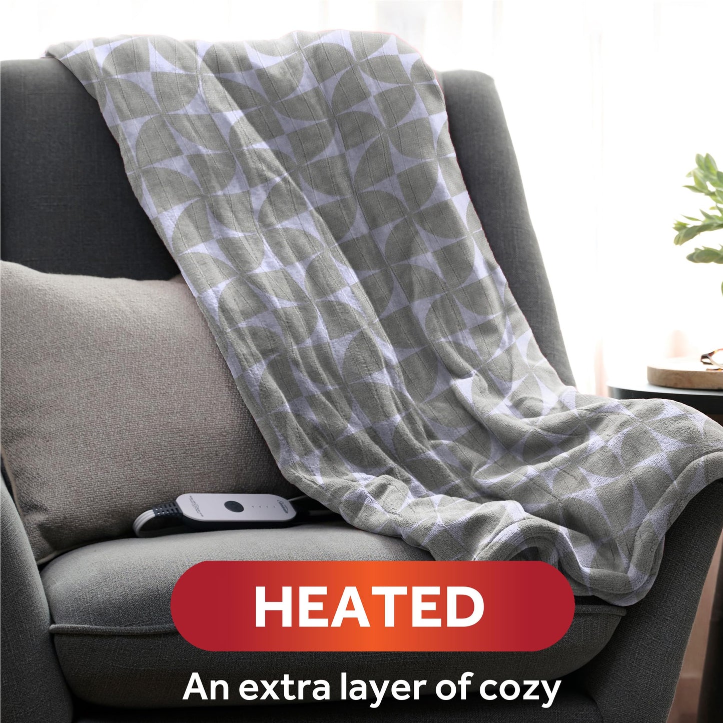 Sunbeam Royal Luxe Cabernet Heated Personal Throw / Blanket, Cozy-Warm, Adjustable Heat Settings