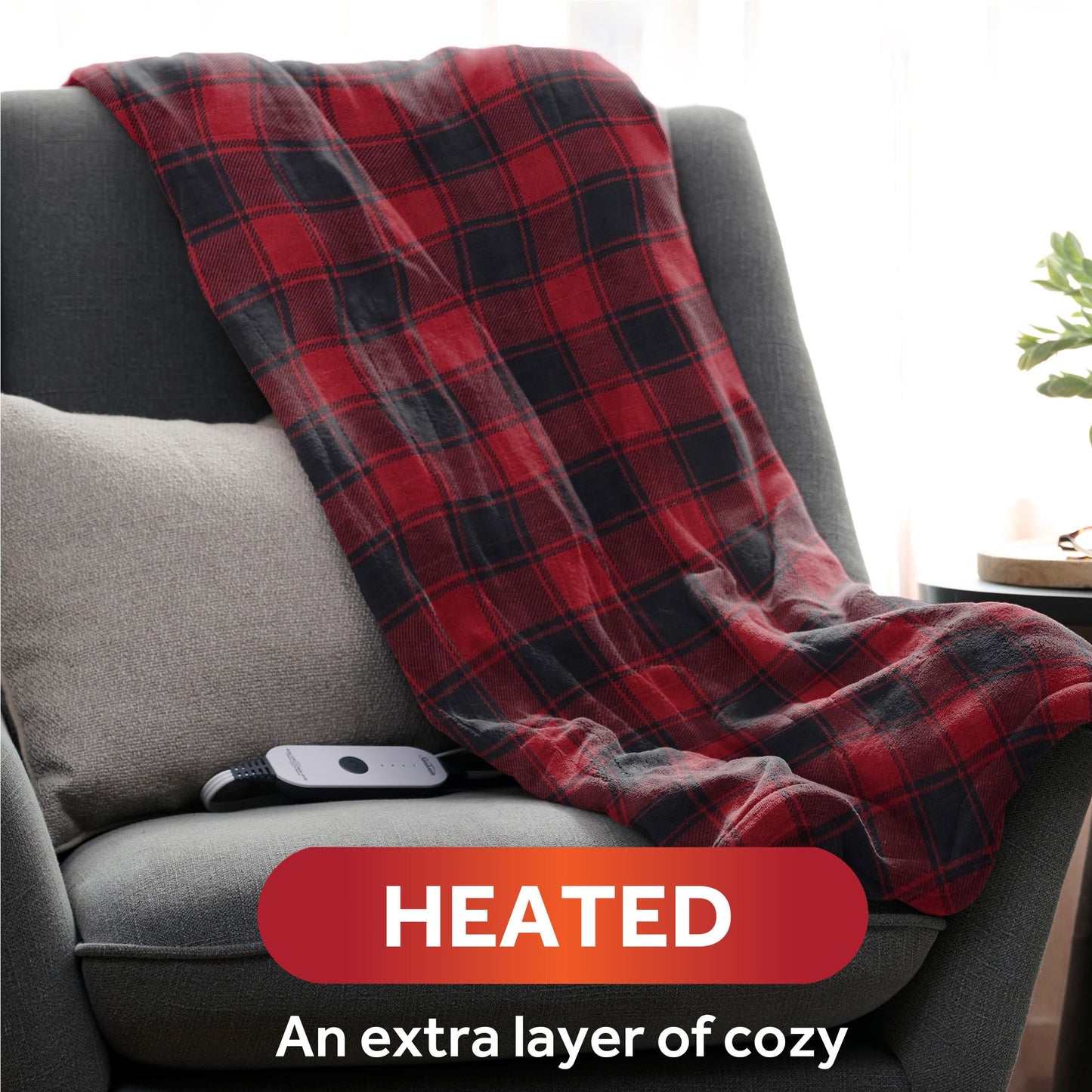 Sunbeam Royal Luxe Cabernet Heated Personal Throw / Blanket, Cozy-Warm, Adjustable Heat Settings