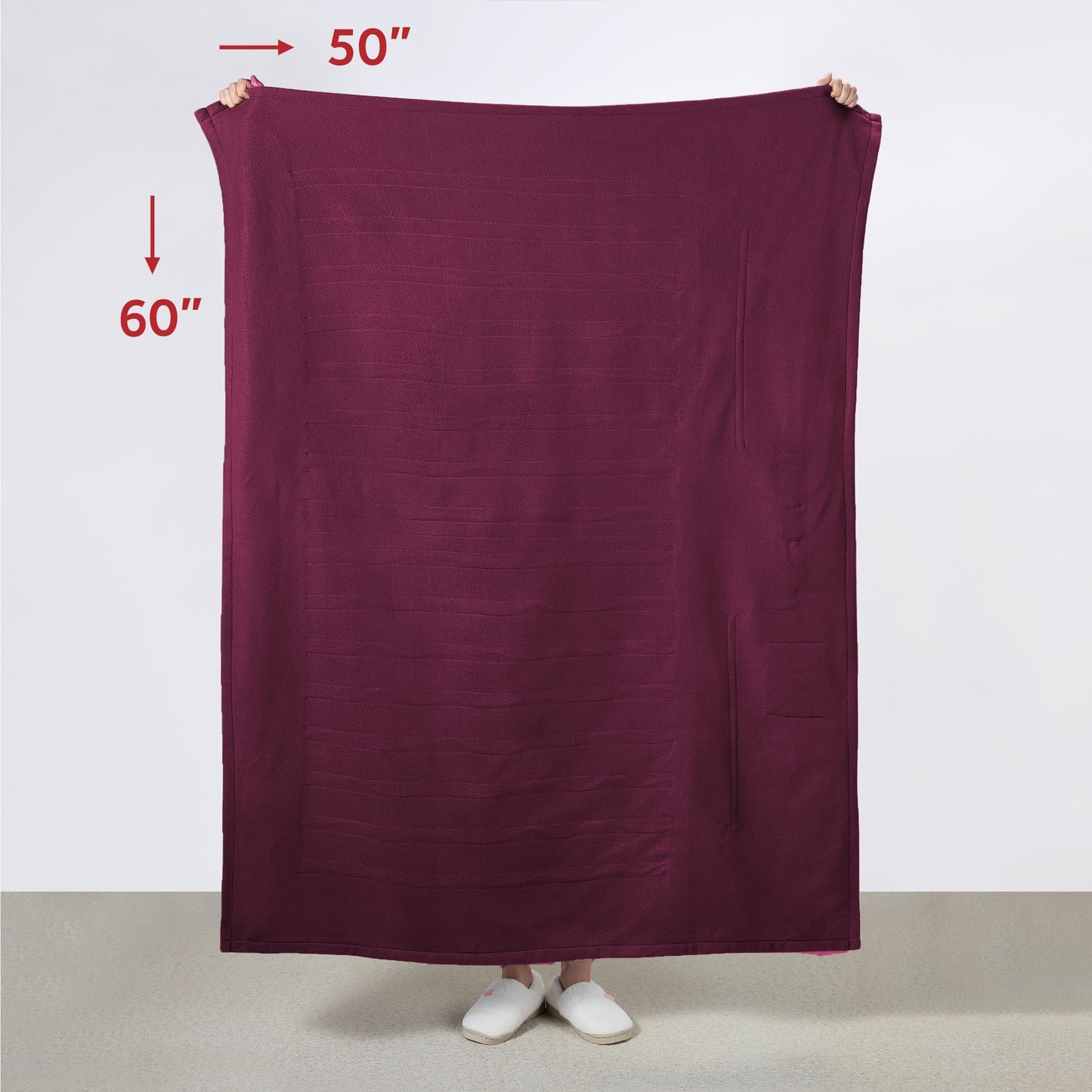 Sunbeam Royal Luxe Cabernet Heated Personal Throw / Blanket, Cozy-Warm, Adjustable Heat Settings