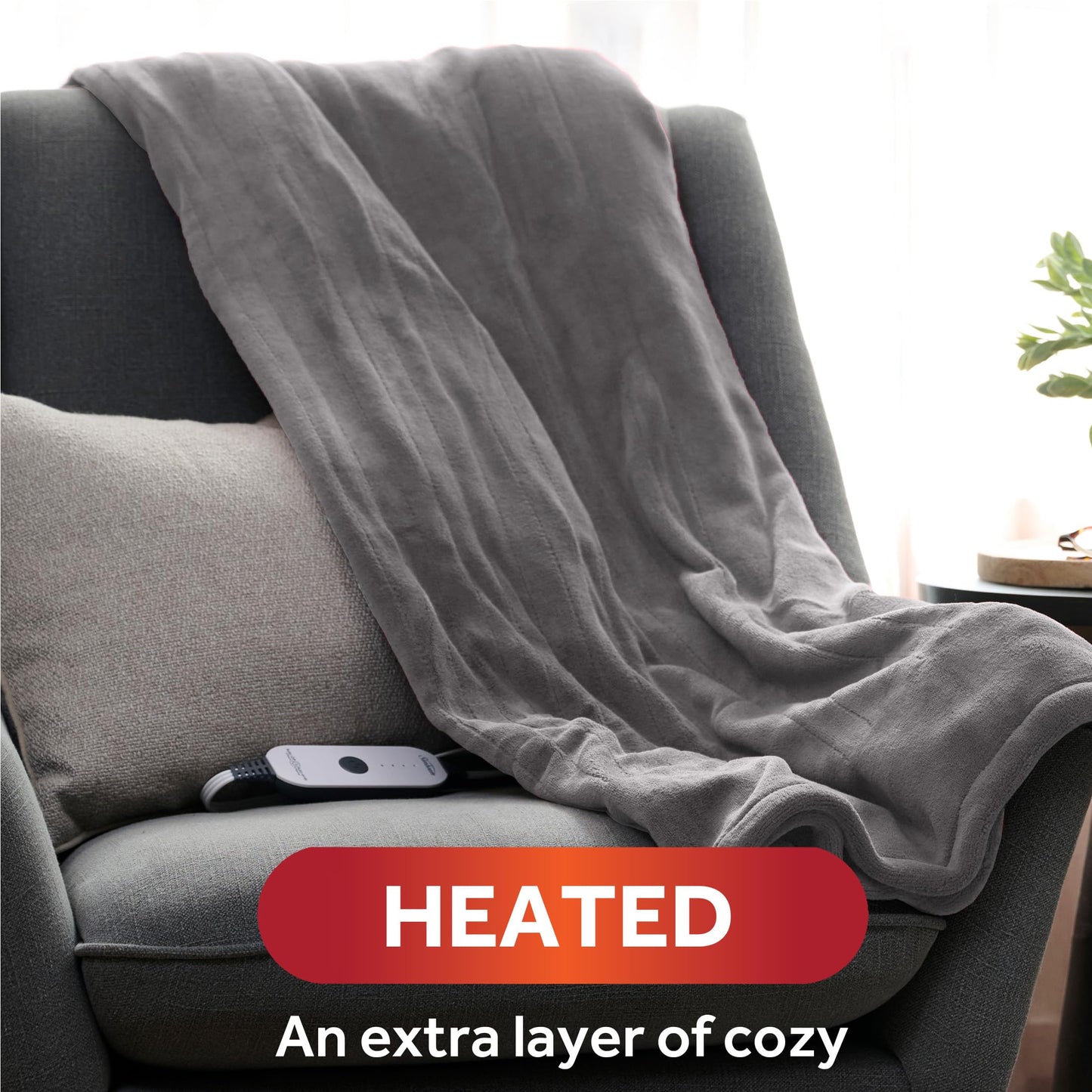 Sunbeam Royal Luxe Cabernet Heated Personal Throw / Blanket, Cozy-Warm, Adjustable Heat Settings