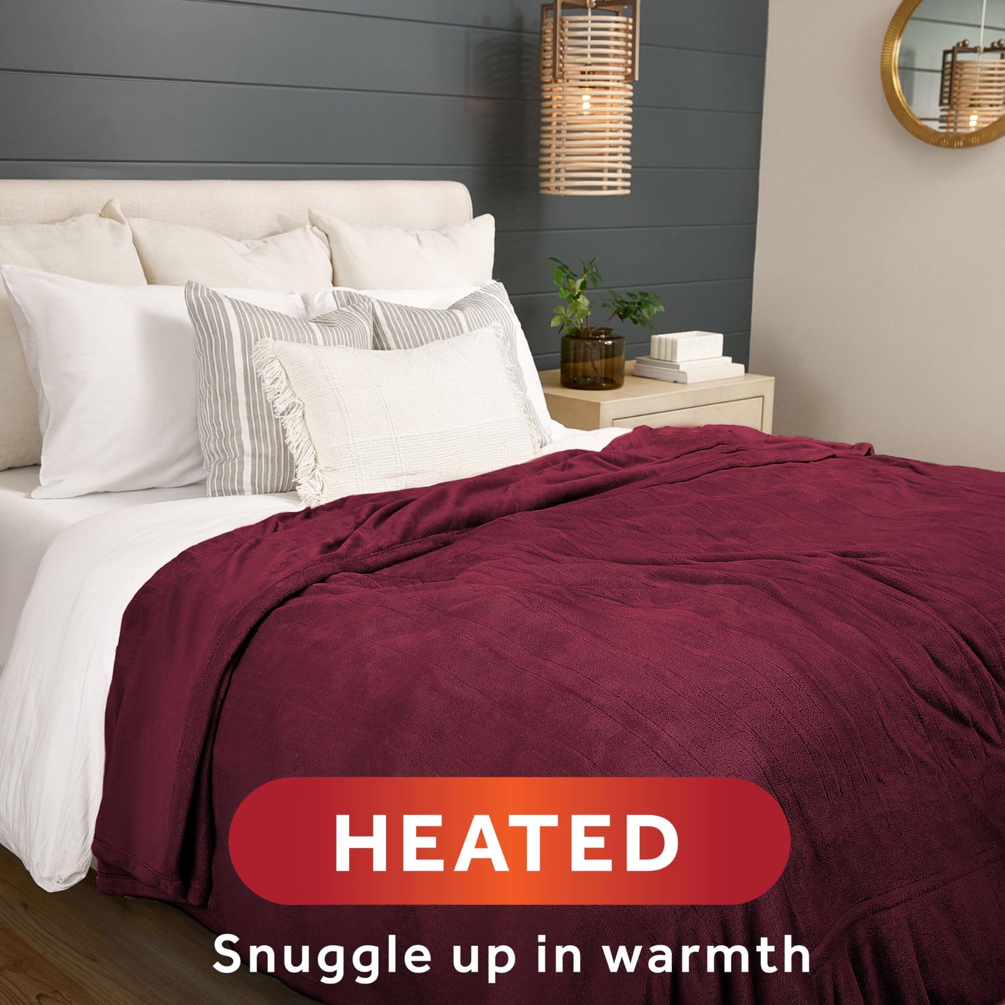 Sunbeam Royal Luxe Cabernet Heated Personal Throw / Blanket, Cozy-Warm, Adjustable Heat Settings