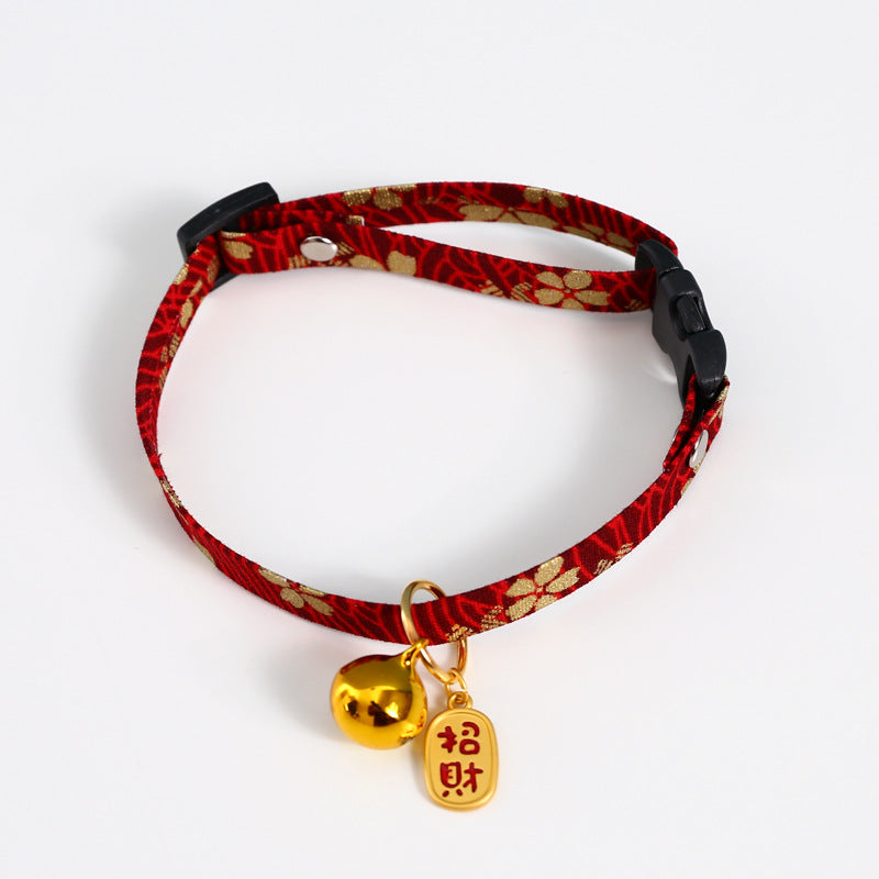 Chinese Style Pet Embroidery Adjustable Bells Cat Dog and Wind Lucky Nafu Collar Accessories Necklace