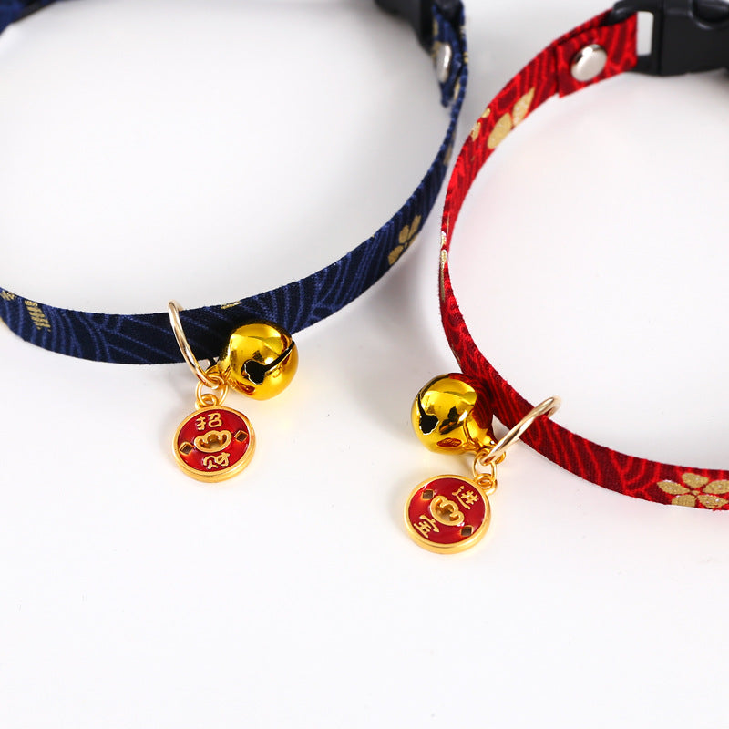 Chinese Style Pet Embroidery Adjustable Bells Cat Dog and Wind Lucky Nafu Collar Accessories Necklace