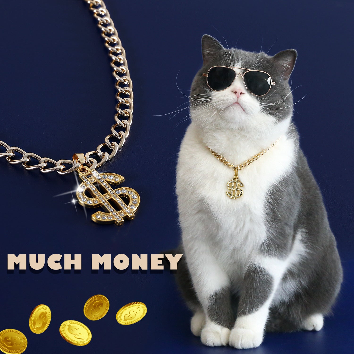 Foreign trade pet metal dollar pendant gold necklace cat magic dog diamond nouveau riche Internet celebrity collar