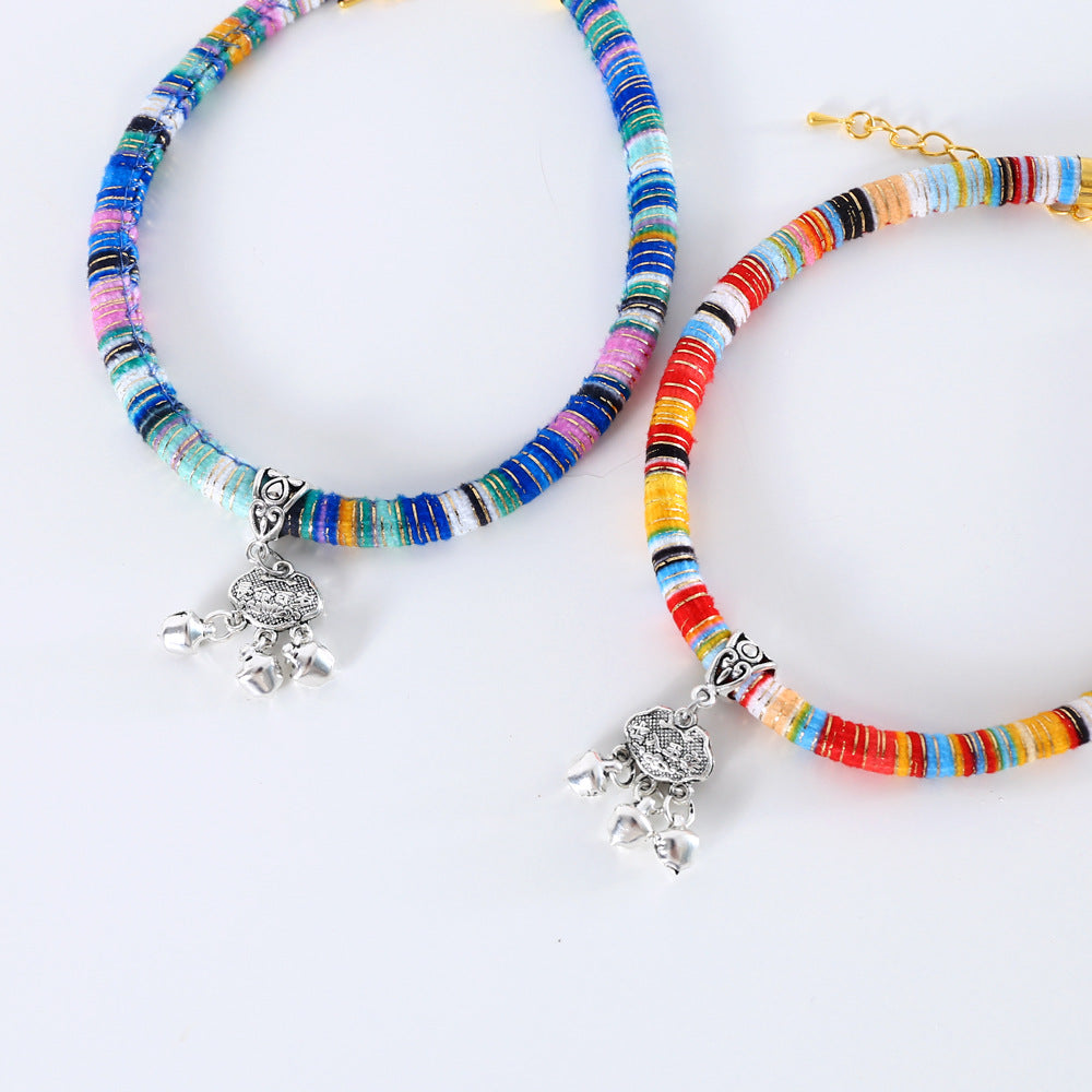 Ethnic style pet long life lock bell cat dog rabbit Chinese style collar Tibetan silver adjustable necklace accessories