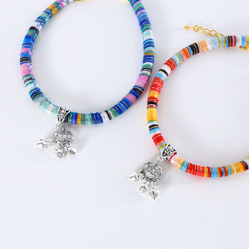 Ethnic style pet long life lock bell cat dog rabbit Chinese style collar Tibetan silver adjustable necklace accessories