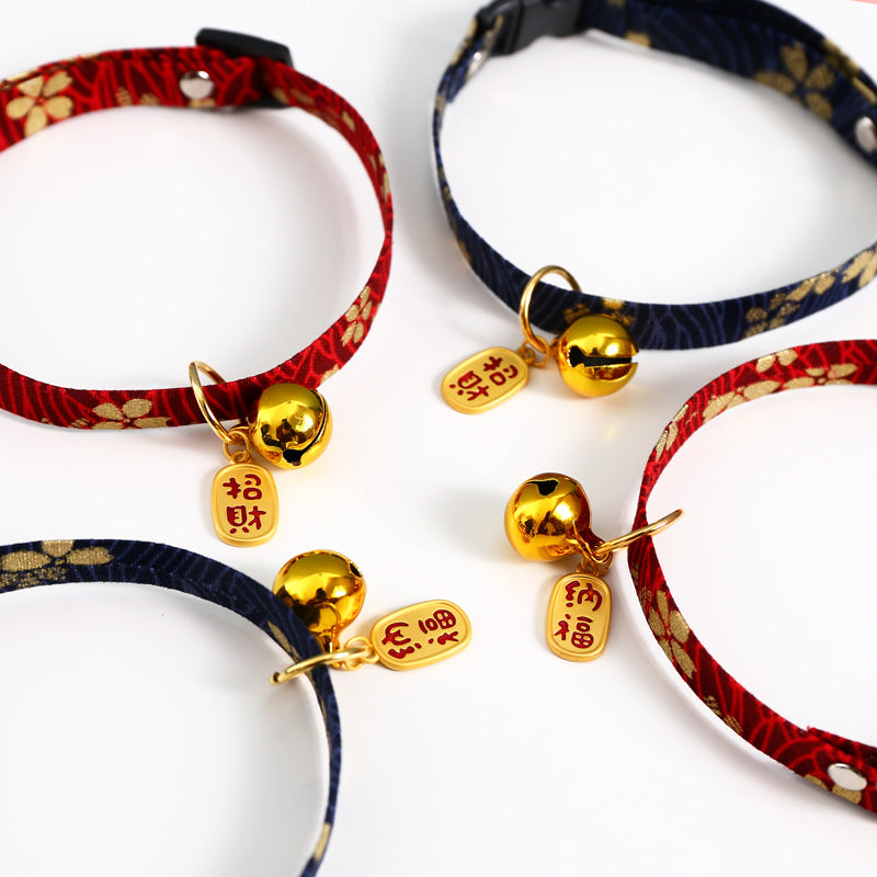 Chinese Style Pet Embroidery Adjustable Bells Cat Dog and Wind Lucky Nafu Collar Accessories Necklace