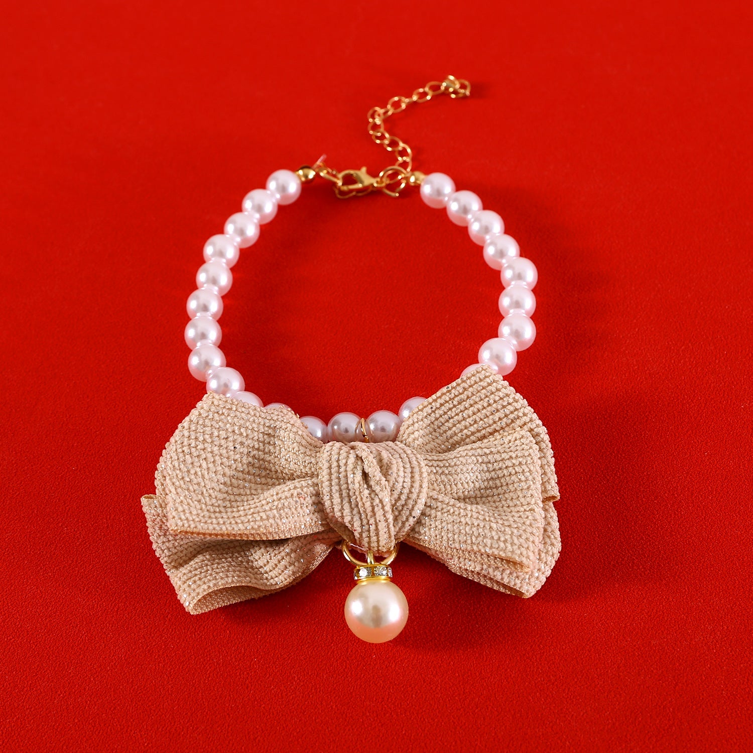 New Pet Pearl Diamond Bow Necklace Princess Wind Velvet Bow Tie Pendant Birthday Cat Puppy Collar
