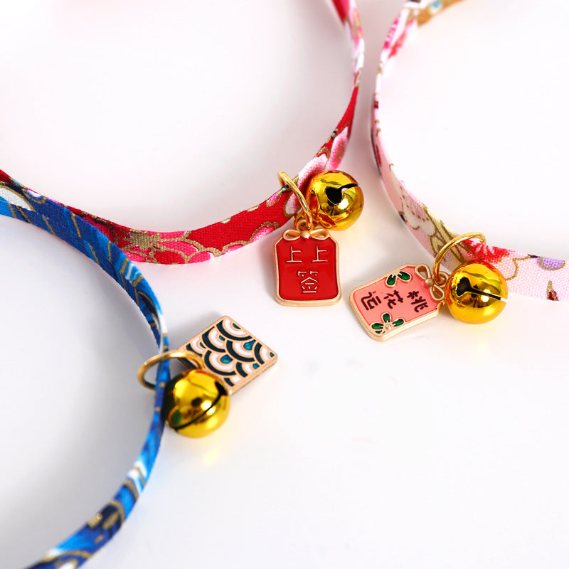 Chinese Style Pet Embroidery Adjustable Bells Cat Dog and Wind Lucky Nafu Collar Accessories Necklace