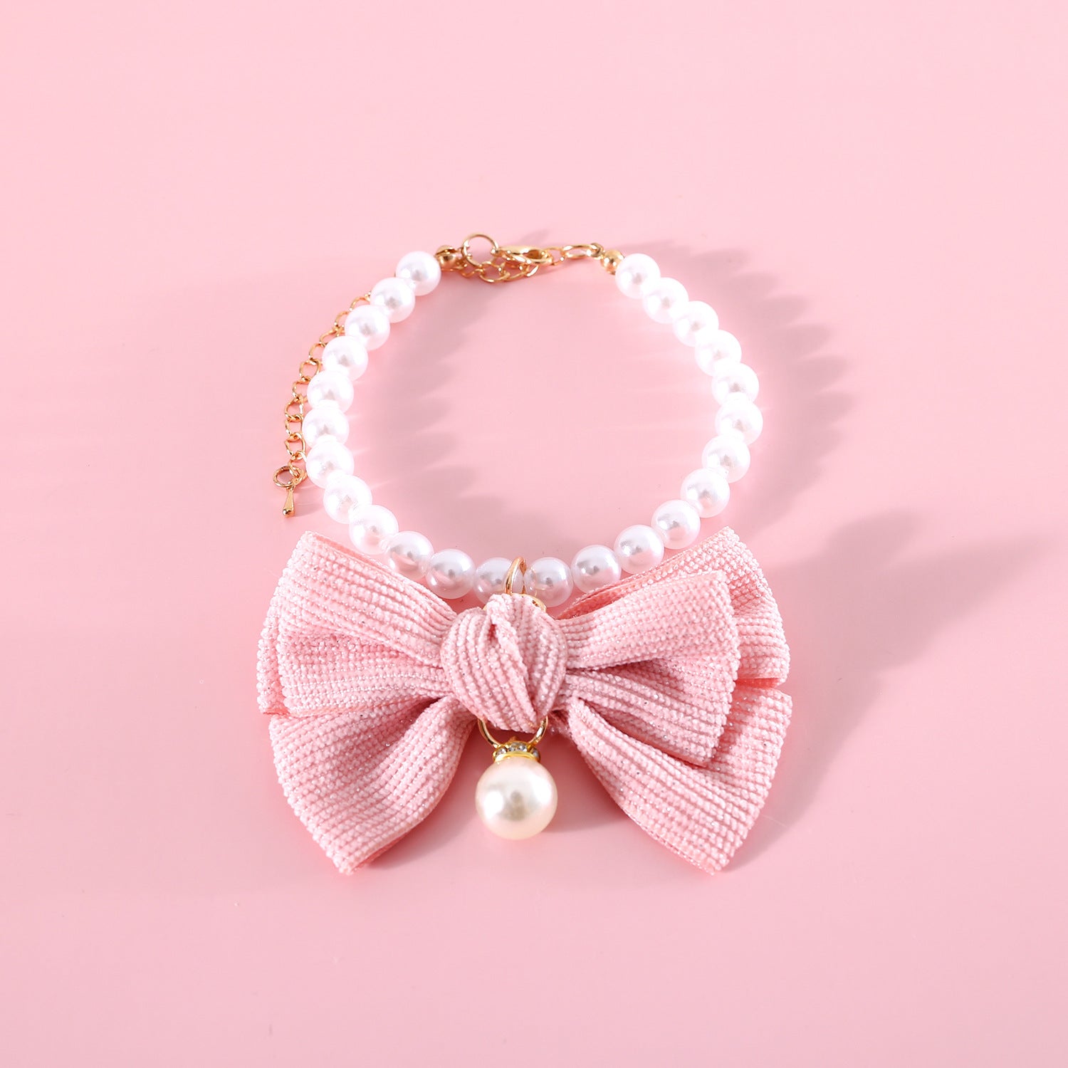 New Pet Pearl Diamond Bow Necklace Princess Wind Velvet Bow Tie Pendant Birthday Cat Puppy Collar