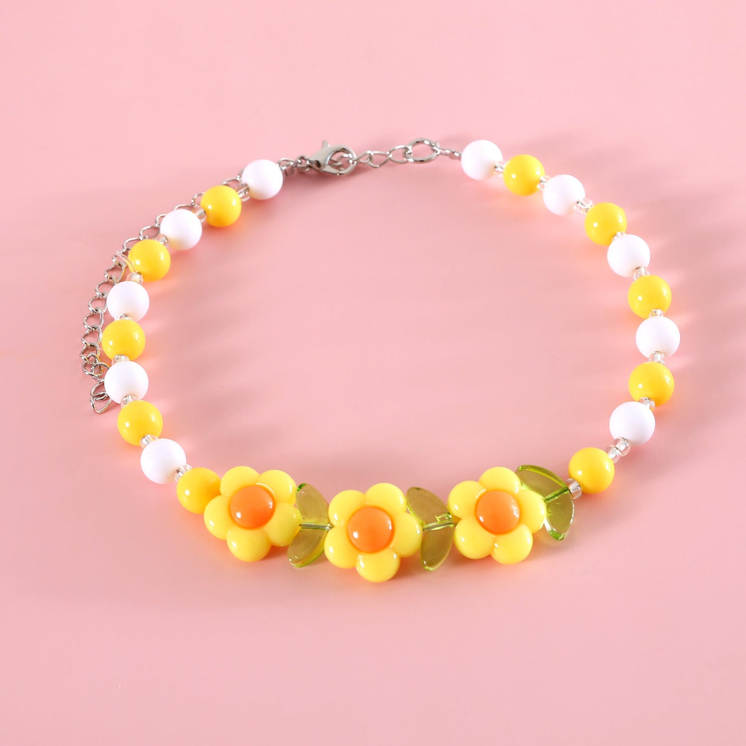 INS Korean colored pearl pet necklace small flower rainbow peach love adjustable German cat dog birthday collar